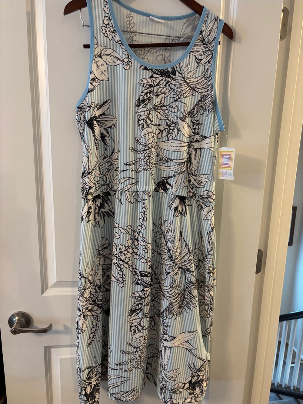 LuLaRoe Light Blue and Black Floral Summer Dress